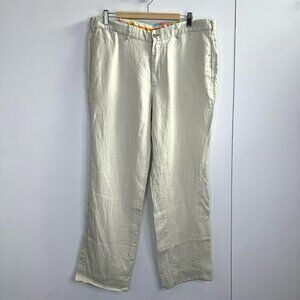 Tommy Bahama Pants Mens Size 36 x 30 Khaki Tan 100% Irish Linen Flat Front Chino
